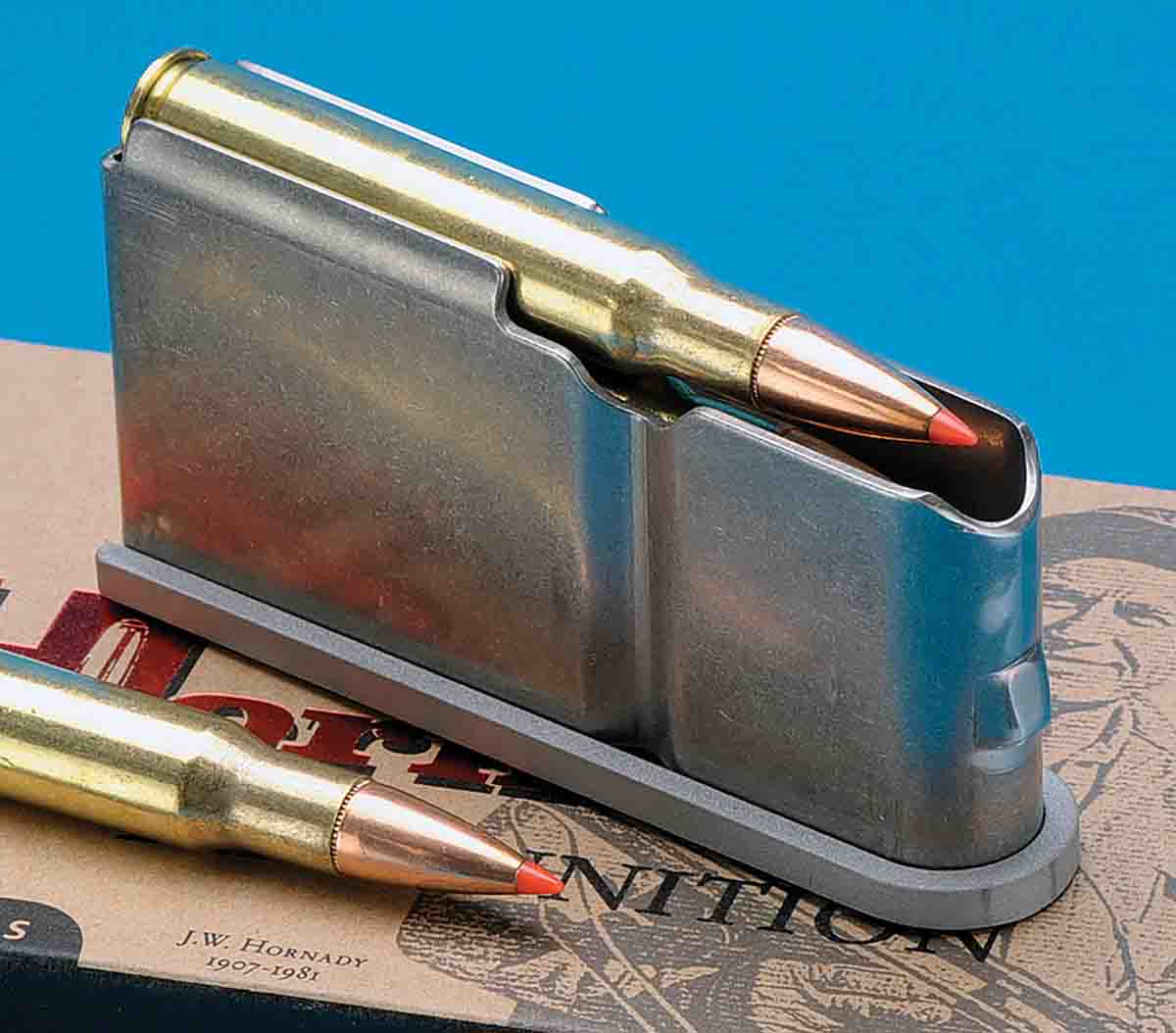 The lightweight magazine holds three rounds of .30-06 ammunition.
